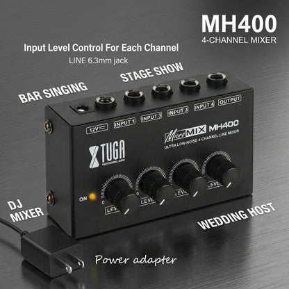 Mini Mixing Console 4 Channel Audio Mixer Mobile Recording Soundcard Studio Podcasting Live Streaming Equipment MH400