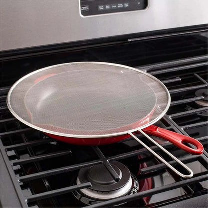 Stainless Steel Oil Proof Mesh,Easy Clean Splatter Guard for Frying Fish Meat,Oil Splatter-Screen with Grip Handle for Kitchen