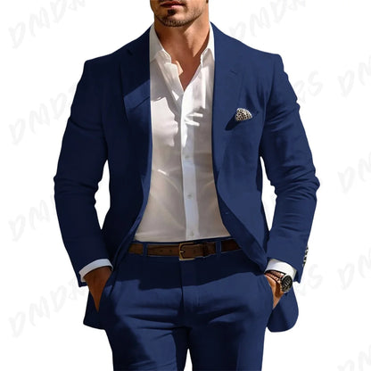 Classic Summer Men's Suit 2PCS For Wedding Formal Solid Suit Including Jacket Pants For Party Classic Occasion Clothing