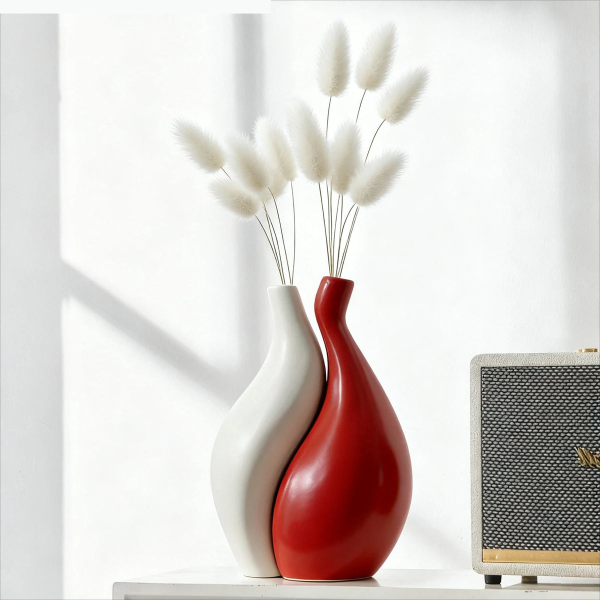 Ceramic Vase Two-piece Assembled Abstract Vase Orange Flowerpot Ceramic Handicraft Home Decoration Accessories Flower Vases