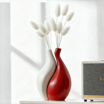 Ceramic Vase Two-piece Assembled Abstract Vase Orange Flowerpot Ceramic Handicraft Home Decoration Accessories Flower Vases