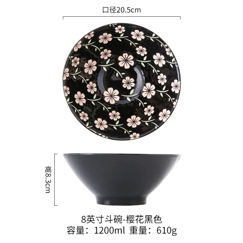 Japanese Ramen Bowl Household Soup Bowl Salad Bowl Ceramic Tableware Instant Noodle Bowl Ceramic Tableware