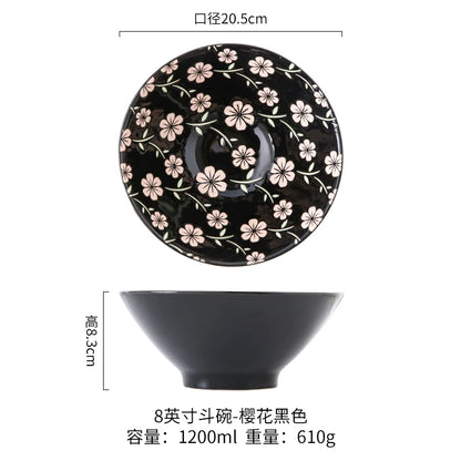 Japanese Ramen Bowl Household Soup Bowl Salad Bowl Ceramic Tableware Instant Noodle Bowl Ceramic Tableware