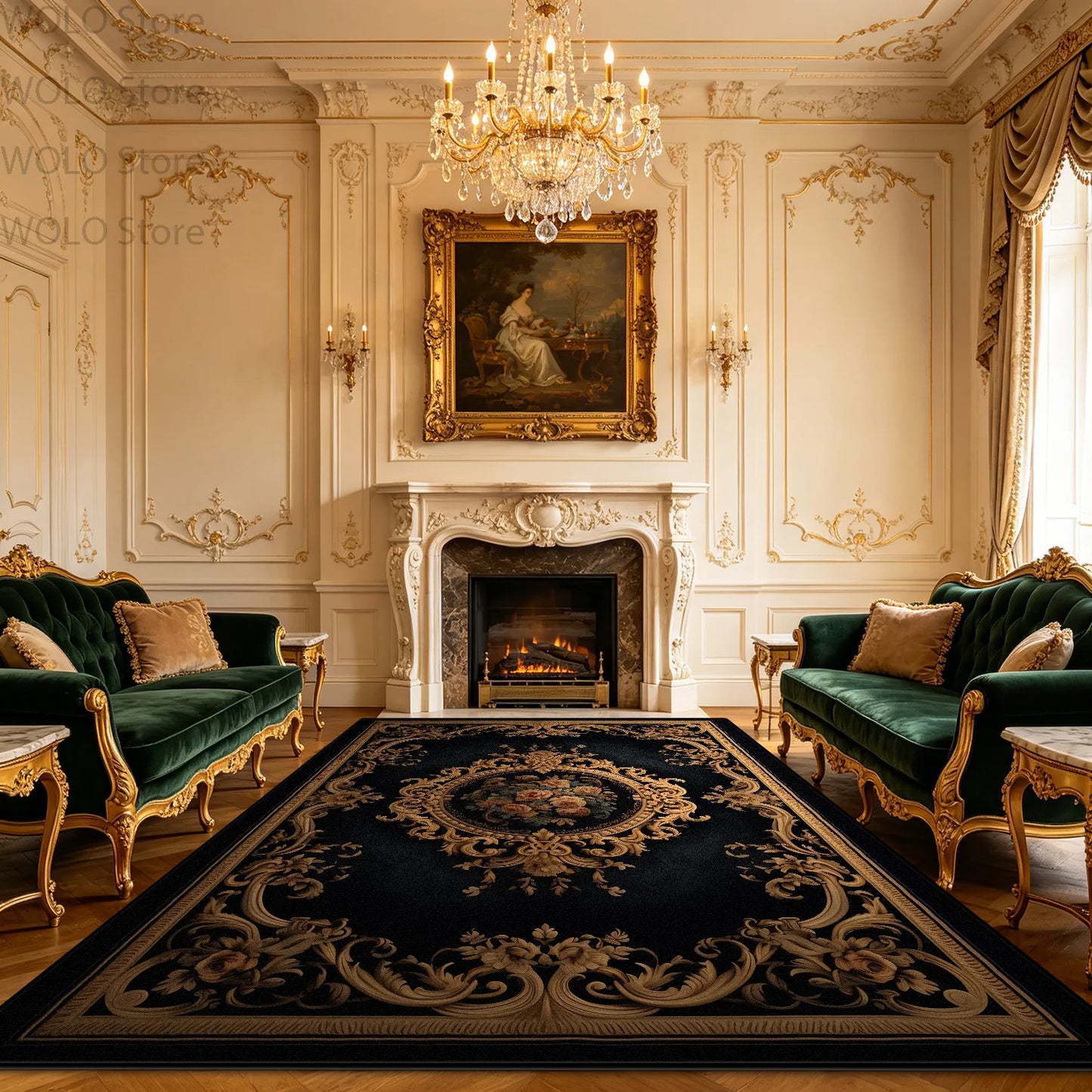 Large Area Baroque Style Carpet for Living Room Fluffy Non-slip Bedroom Decoration Rug Dining Room Office Sofa Area Soft Mats