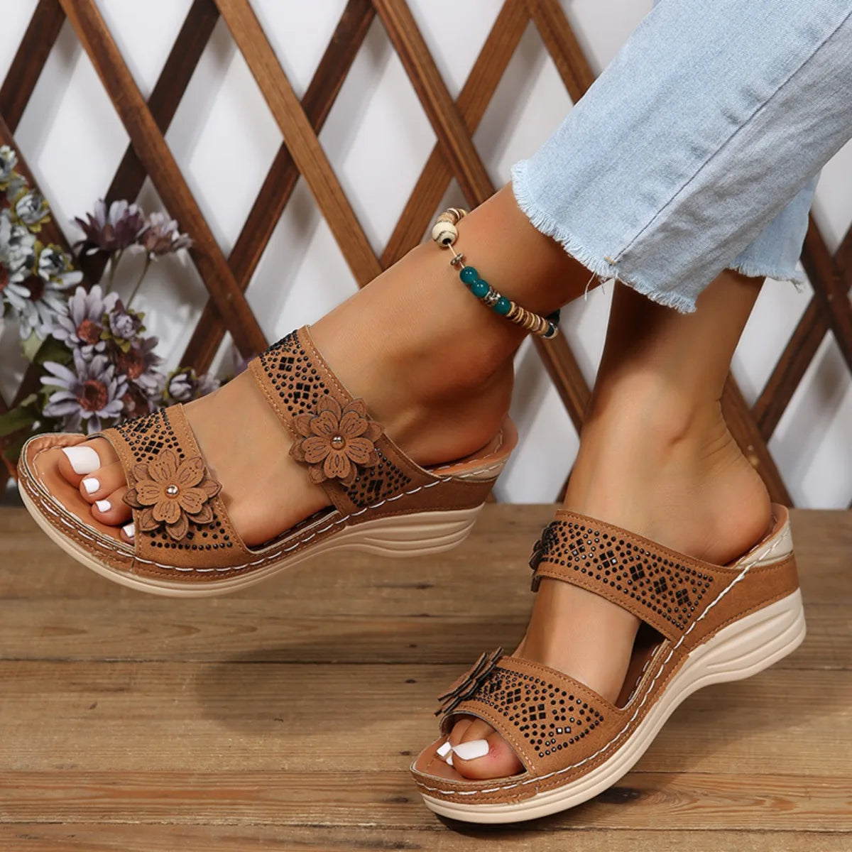 Women's Pull-On Wedge Sandals | PU Upper, Rubber Outsole | Casual Warm-Weather Wear