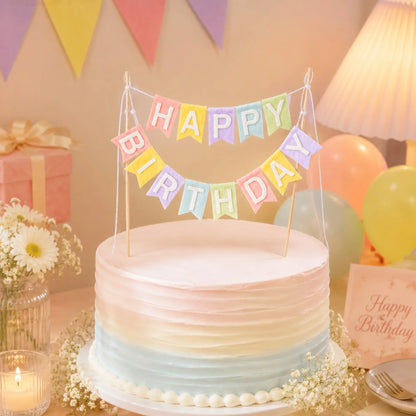 Happy Birthday Cake Topper Banner, Pastel Felt Cake Decoration for Birthday Party Dessert Table Celebration Supplies