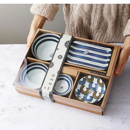 Japanese Retro Dinner Set Plates and Dishes Ceramics Bowl One Meal Dinnerware Home Sets Exquisite Gift Box