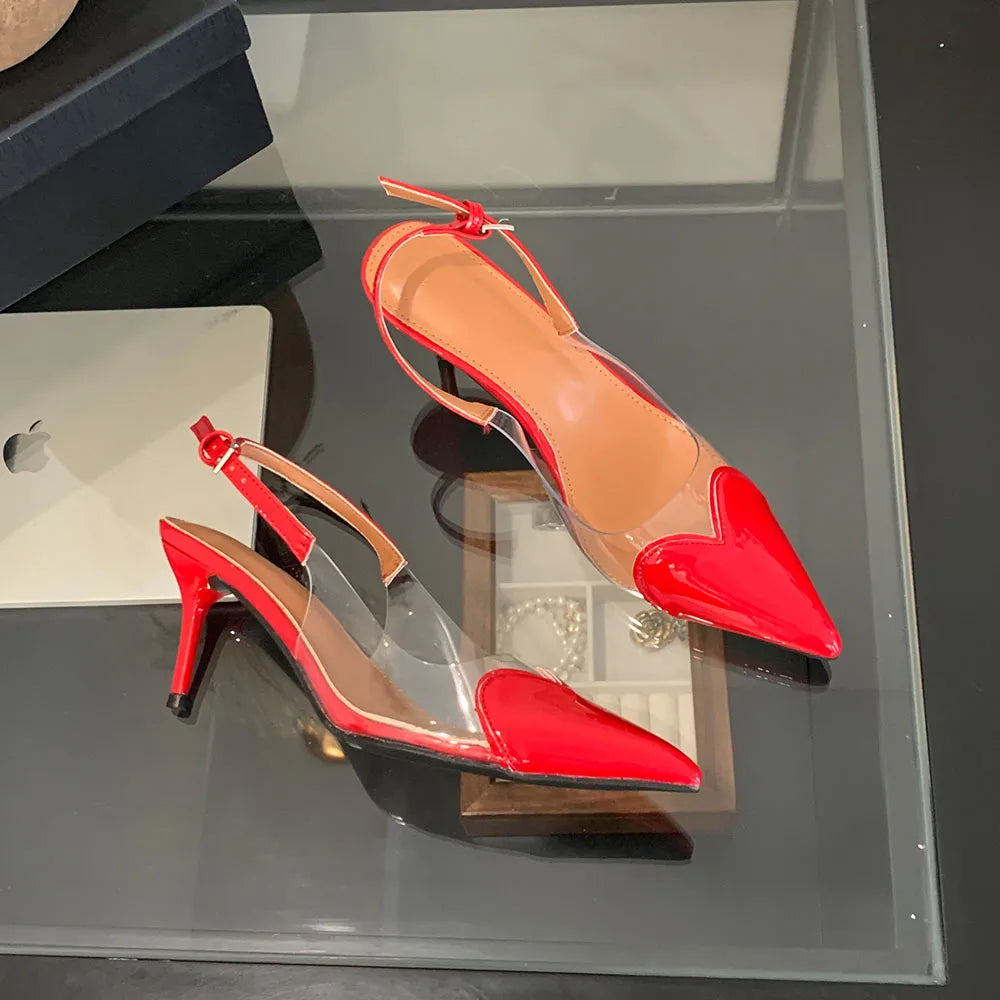 Heart Shaped Women Pumps Elegant Pointed toe Transparent PVC Slingbacks Stiletto High heels Party Shoes