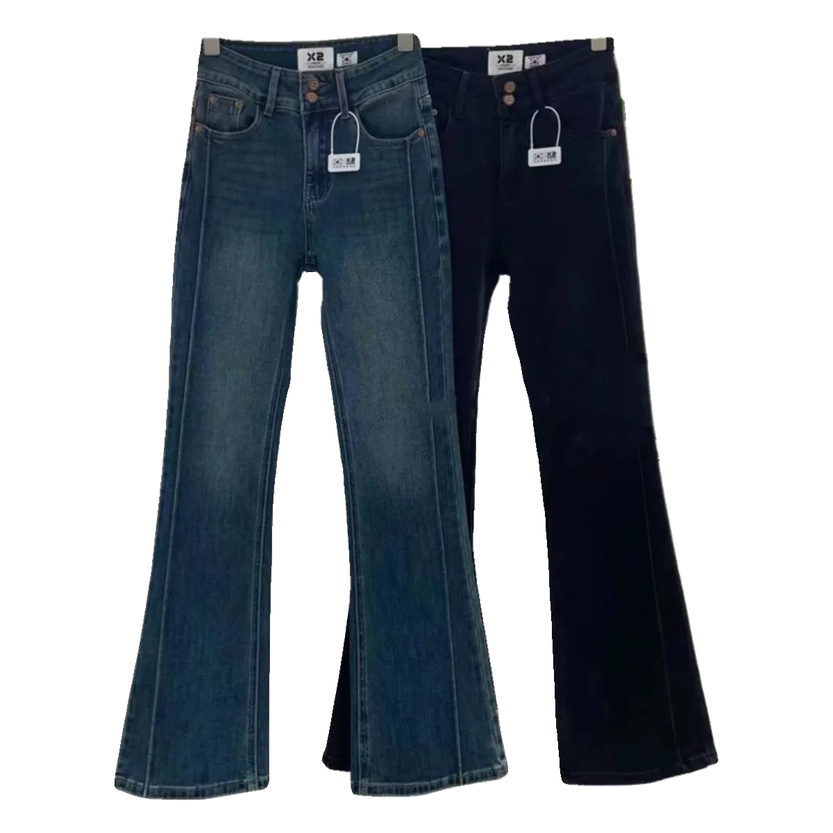 Women's High Waist Slim Fit Denim Jeans Bell Bottoms Thickened Fleece Autumn Winter Fashion Retro Style Elastic Cotton Jeans