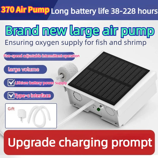 370 Solar Air Pump Portable Outdoor Fishing, Lithium Battery Powered High Power Oxygen Pump