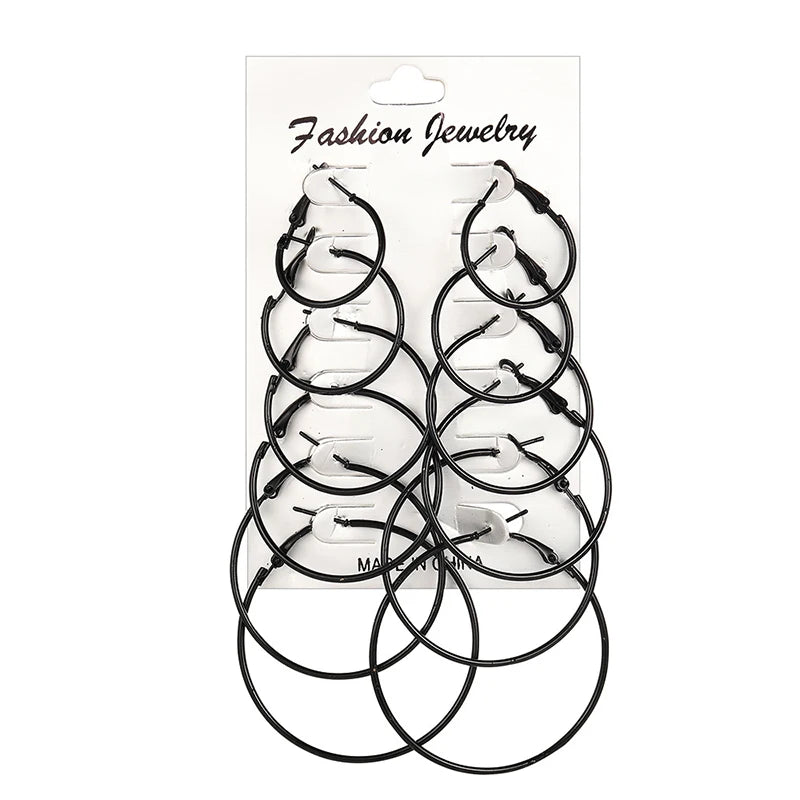 12pairs/6pairs Simple Punk Hoop Earrings Set Big Circle Earrings