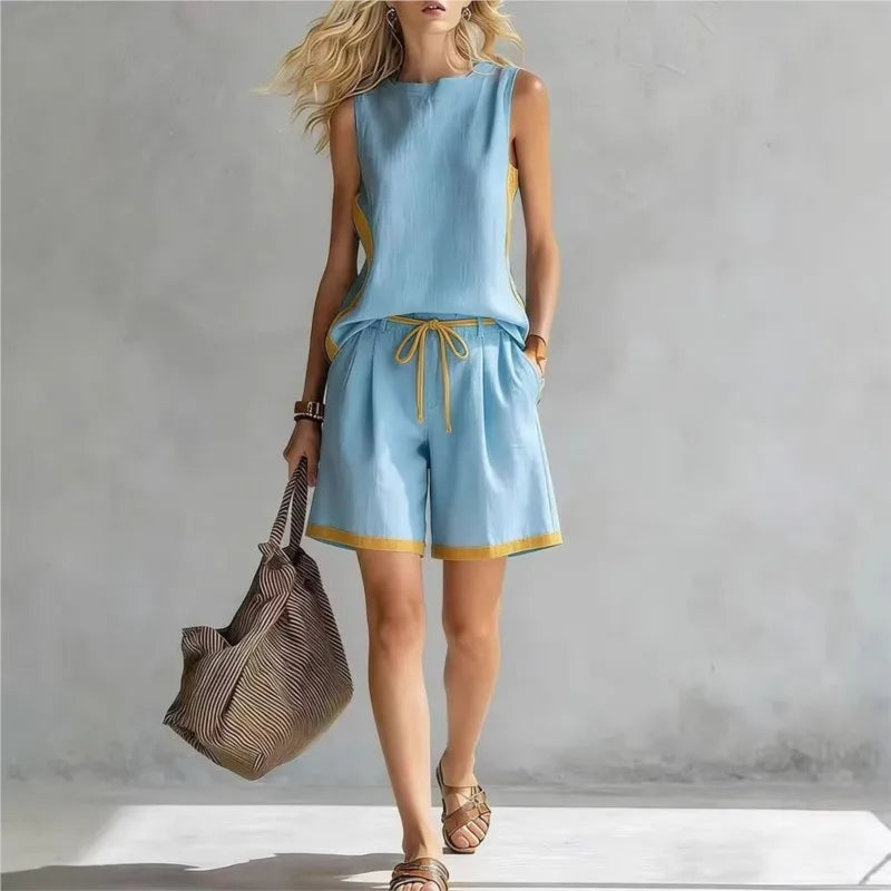 2026 Summer New Sleeveless Vest Shorts Suit Women's Casual Loose Two-Piece Set Suit Resort Style Fashion Pockets Women Clothing
