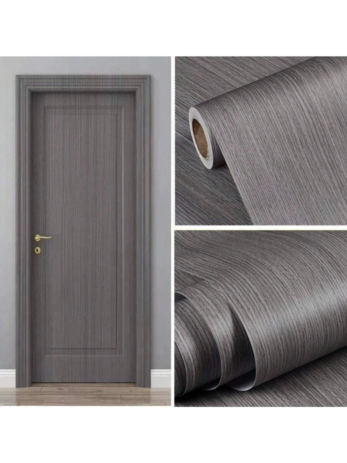 Self-Adhesive Wood-Grain Stickers Grey Waterproof Peel Stick Door Contact Paper for Backdrop Furniture Cabinets Decor Wallpaper
