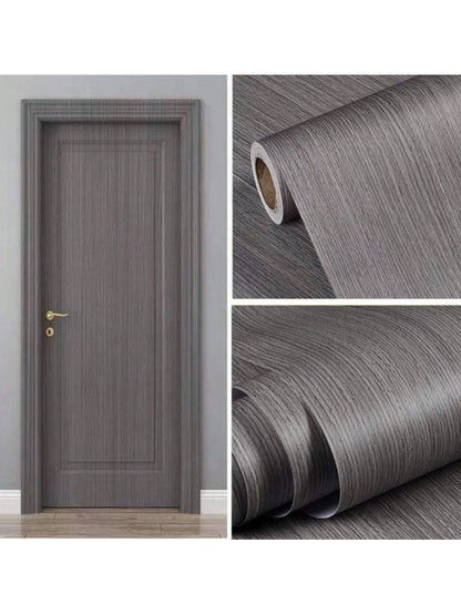 Self-Adhesive Wood-Grain Stickers Grey Waterproof Peel Stick Door Contact Paper for Backdrop Furniture Cabinets Decor Wallpaper