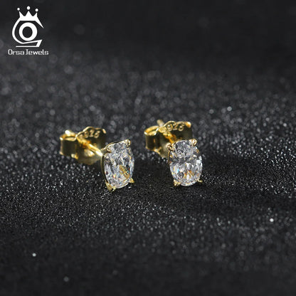 ORSA JEWELS Exquisite 925 Sterling Silver Zircon Earrings for Women Shiny 8A Premium Cubic Zirconia Earrings Party Jewelry LZE03