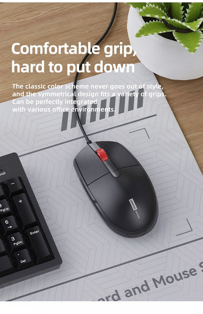 Lenovo Wired Keyboard And Mouse Set Splash-Proof for Home And Business Office Use Compatible with Desktops And Laptops 104 Keys