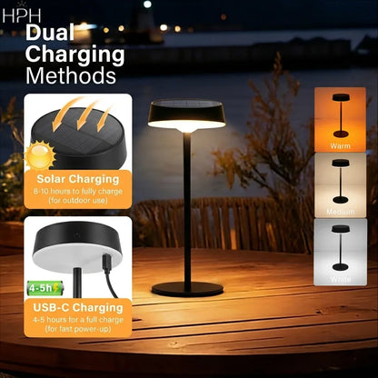 HPH Solar Table Lamp Rechargeable Waterproof Desk Lamp Bedside Lamp for Outdoor Camping Garden Terrace Portable Desk Lamps