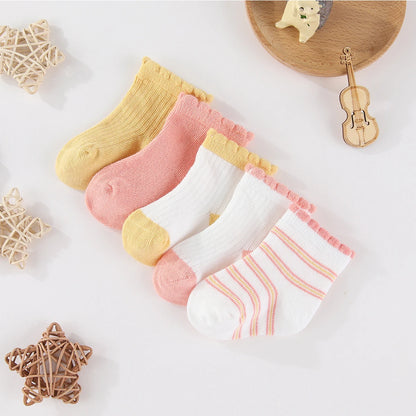 Kiddiezoom 5 Pairs/Set Four Seasons 0-12Months Fashion Newborn Baby Boy Girl Socks 100%Cotton Soft Infant Accessories