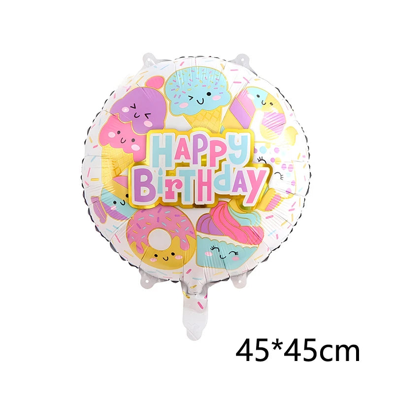 Happy Birthday Cake Theme Balloons Birthday Party Matte ice cream candy Baby Shower Decors Foil Balloon