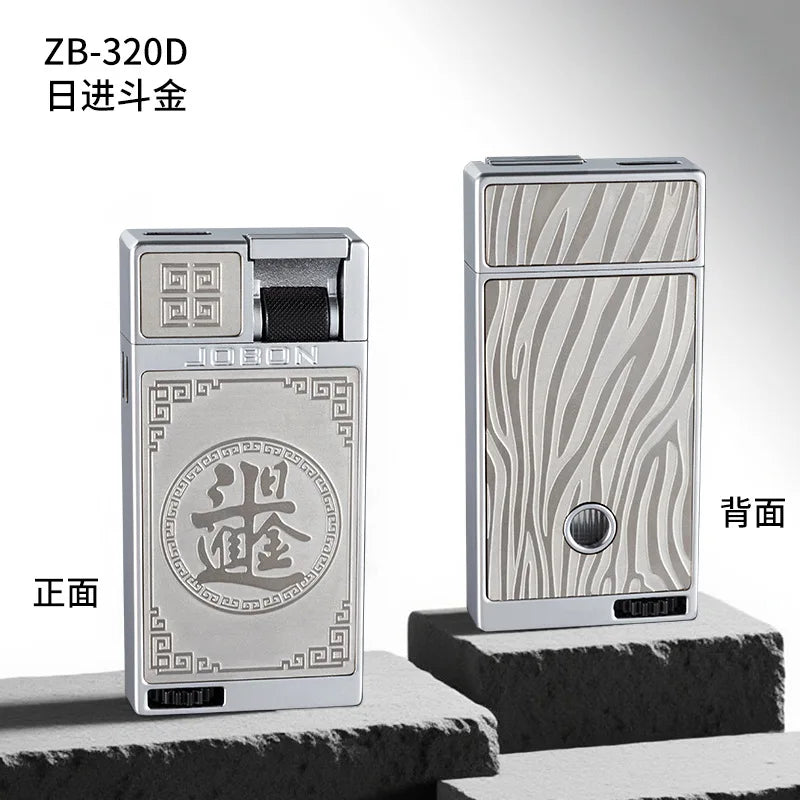 Jobon Upgraded Luxury Press Ignition Gas Lighter - Zinc Alloy Windproof Lighter Blue Jet Flame Cigar Lighter Men's Gift