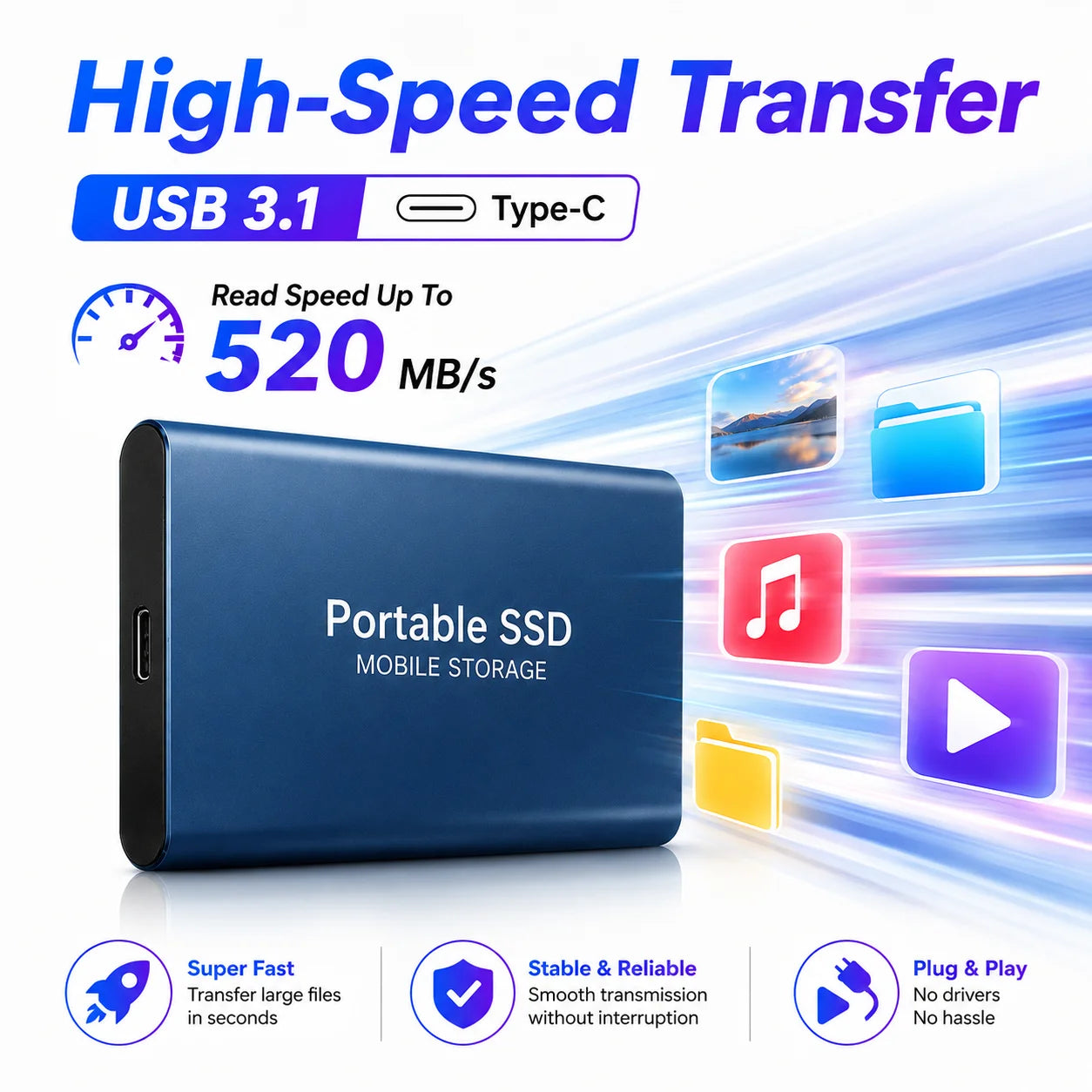 Space Efficient External Hard Drive 2TB Portable Mobile Hard Disk for Family Daily Photo Saveing PC Laptop