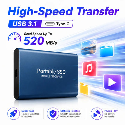 Space Efficient External Hard Drive 2TB Portable Mobile Hard Disk for Family Daily Photo Saveing PC Laptop
