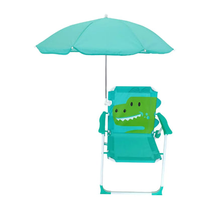 Beach Chair Camping Chair with Umbrella Backrest Foldable Sturdy Steel Frame Outdoor Seating for Picnics Boys Girls Children