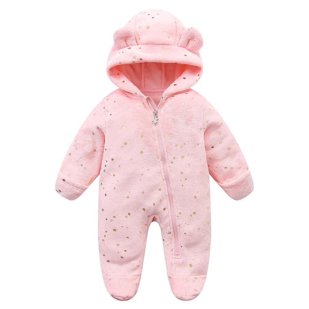 Newborn Baby Flannel Rompers Soft Warm Autumn Winter Bodysuit for Boys & Girls Cartoon Print Jumpsuit 0-19M Newborn Baby Clothes