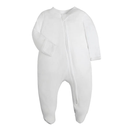 Unisex Newborn Baby Footed Pajamas Long Sleeve Zipper Romper Cotton Jumpsuit Solid White 0-12 Months Fashion Baby Clothes