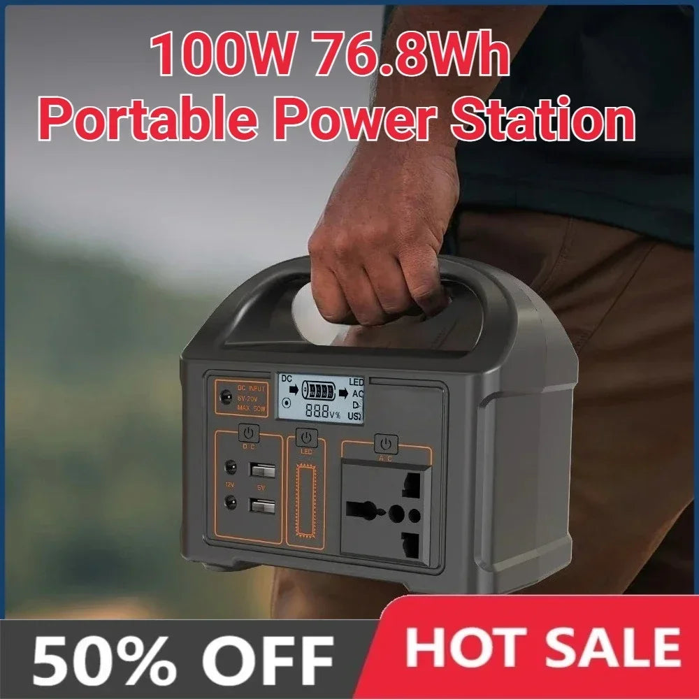 100W 76.8Wh Portable Power Station Solar Generator Outdoor Emergency Mobile 24000mAh LiFePO4 Power Bank For Camping Power LED