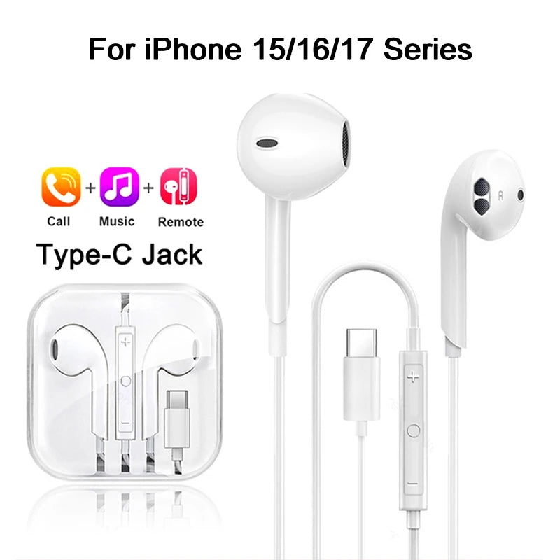 Original In-Ear Wired Earphones For Apple iPad iPhone 17 11 12 13 14 15 16 Pro Max TypeC Headphones Laptops Tablet 3.5mm Earbuds