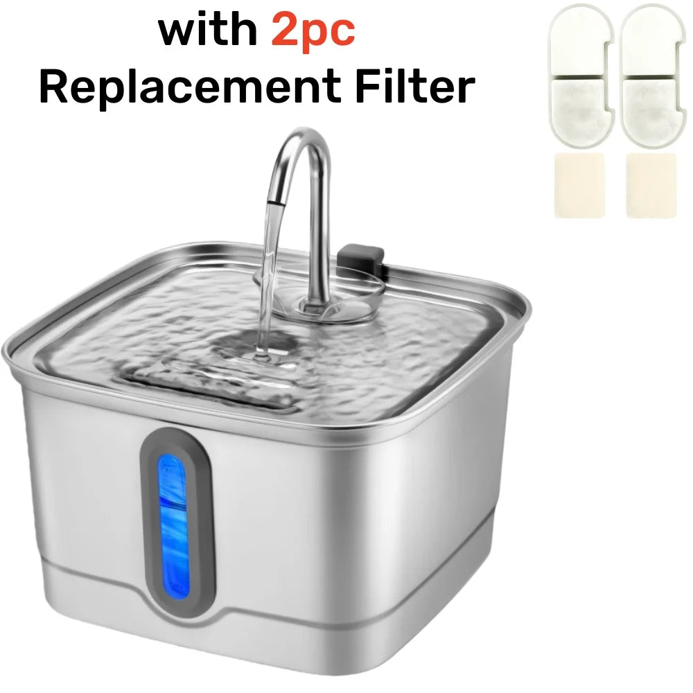 101oz/3L Stainless Steel Cat Water Fountain Automatic Pet Water Dispenser with Replacement Filters for Small Dogs And Cats