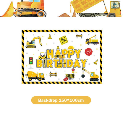 Happy Construction Birthday Party Decorations Set Plates Cup Tablecloth Gift Bags Banner Stickers Cake Decoration Party Supplies