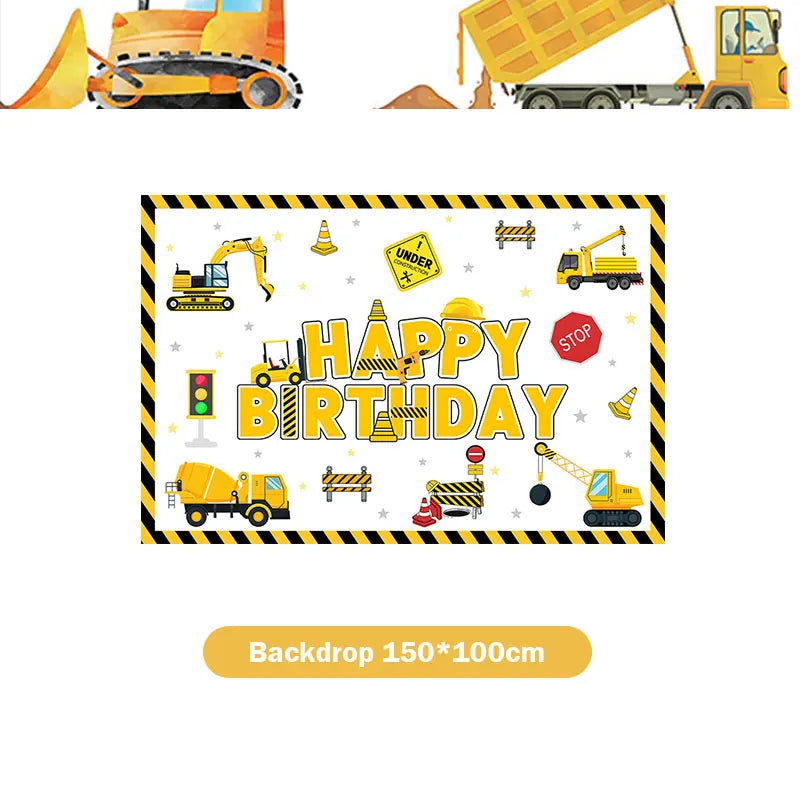 Happy Construction Birthday Party Decorations Set Plates Cup Tablecloth Gift Bags Banner Stickers Cake Decoration Party Supplies