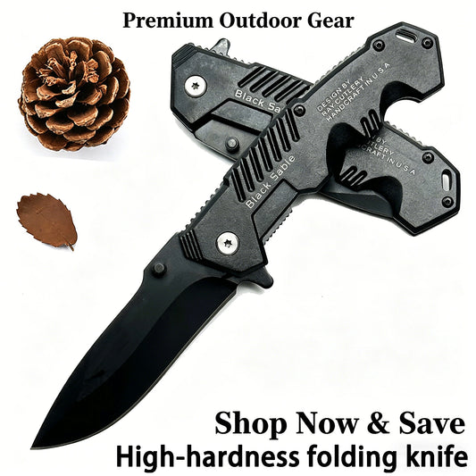 This multi-functional all-in-one folding knife is a portable tool for outdoor camping, hiking, survival, and household peeling