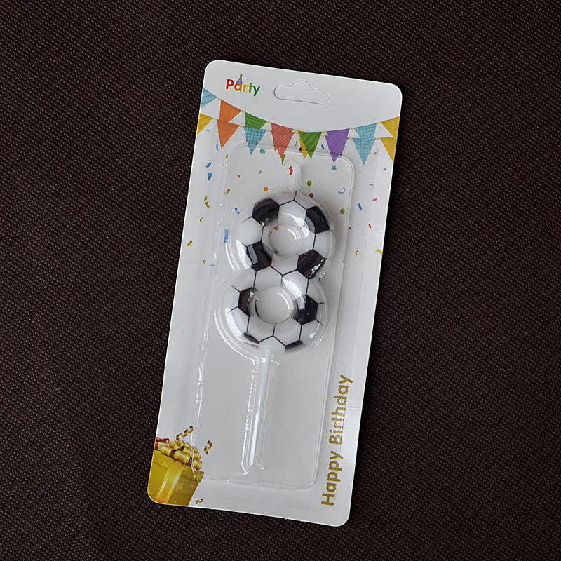 Black White Soccer Number Birthday Candle 0‑9 Football Pattern Digital Cake Topper Soccer Sports Theme Party Cake Decor Supplies