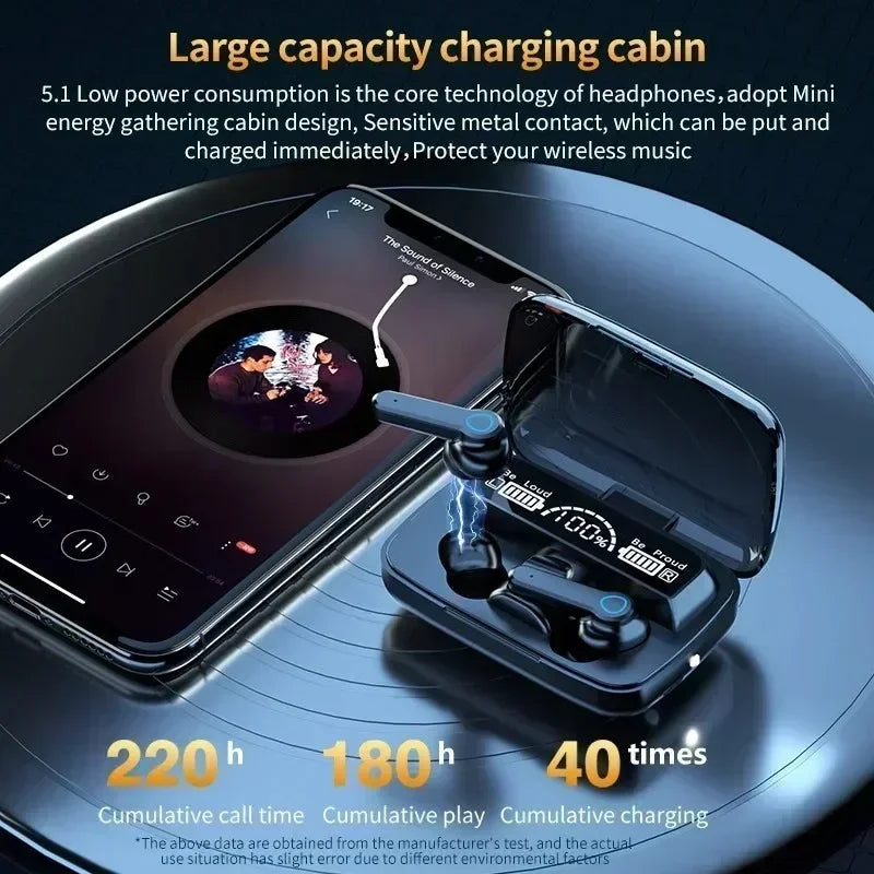New M19 TWS Bluetooth Headphones 5.3 9D High Fidelity Wireless Headphones Touch IPX7 Waterproof Digital Display Headphones