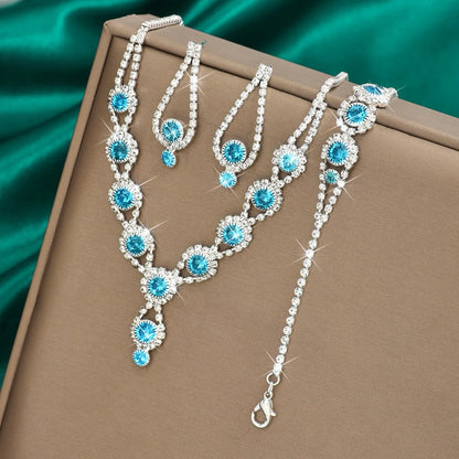 4PCS Fashion Elegant Crystal Jewelry Sets for Women Rhinestones