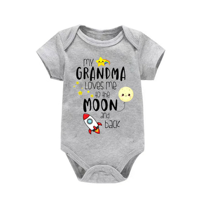 MY GRANDMA LOVES ME TO THE MOON AND BACK Funny Newborn Onesies Cut Baby Girl Boy Clothes High Quality Infant Bodysuit