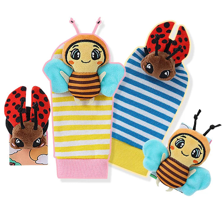 Baby Wrist Rattles Socks Newborn Animal Socks Infants Foot Finder Wrist Strap Baby Socks Sensory Toys Baby Toys 0-12 Months Gift