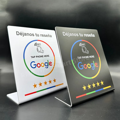13.56Mhz Programmable Google Review Card NFC Station Table NFC Google Reviews Display Card Standing Déjanos Tu Reseña