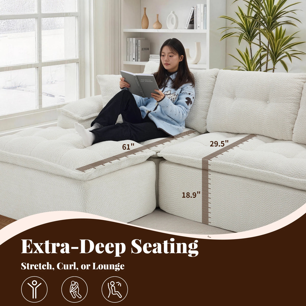 Korser 110" Modern L Shape Boneless Cloud Sectional Sofa, Chenille Deep Seat Modular Couch with Ottoman, No Assembly Needed for Living Room