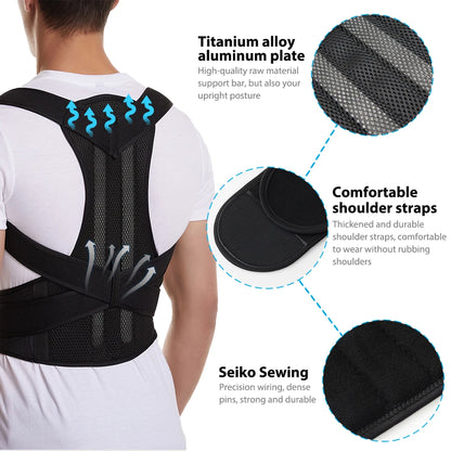 Back Brace Posture Support for Women and Men, Shoulder Straightener, Adjustable Full Back Support for Upper and Lower Back