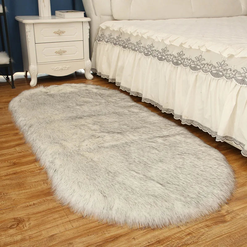 Oval Fur Rugs Bedroom Thicken Fluffy Carpet Living Room Bed Down Children's Floor Hairy Soft Sofa Foot Mat For Home Accessories