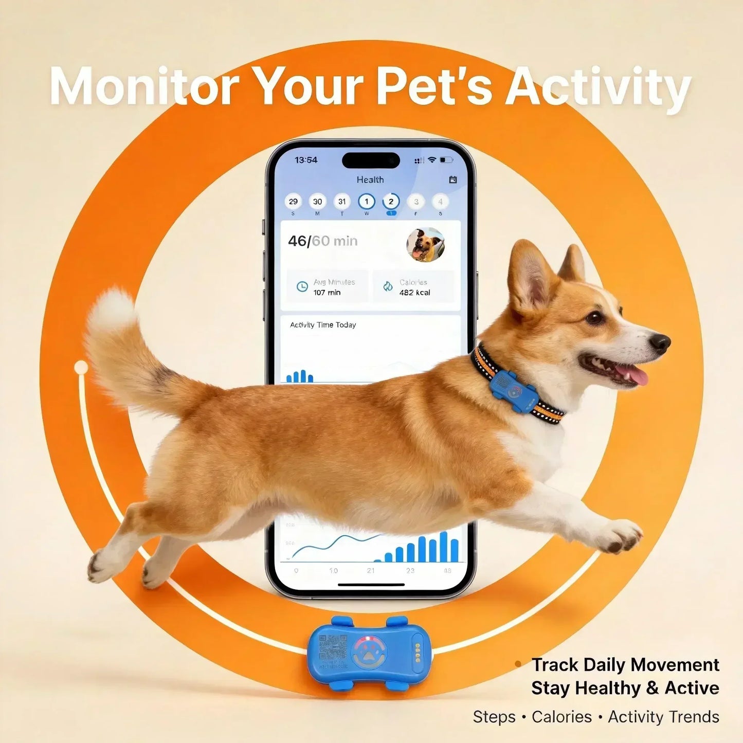 GPS Pet Tracker 4G for Dogs & Cats Built-in SIM with Real-Time Tracking, WiFi Home Positioning, IP67 Waterproof, Plan Required