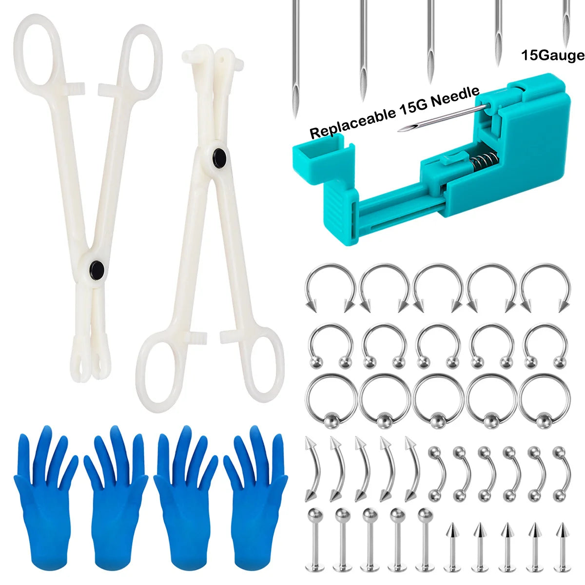 Body Piercing Tool Kit Easy to Use Body Piercing Gun Lip Nose Tongue Cartilage Eyebrow Navel Piercing Jewelry for Women Men