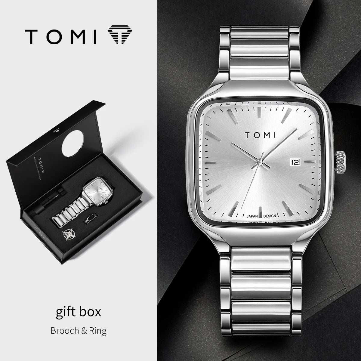 TOMI Men's Quartz Watch New Fashion Box Set Cufflinks Ring Fashion Set Box Watch as a Gift for Men's Gift Box