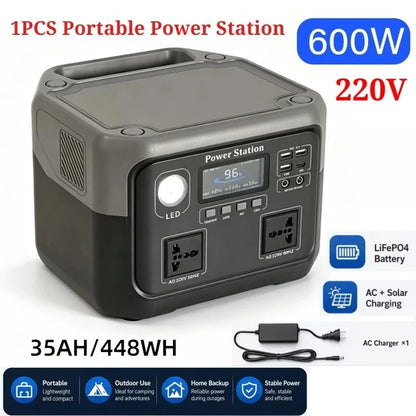 800W 46Ah Portable Power Station 600W/800W 589WH Solar Generator Backup PowerBank for Outdoor Camping, Home Emergency, RV Travel