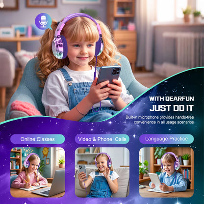 Kids Headphones Wired for School 85/94dB Volume Limiter Foldable Stereo Sound Headset with Mic for Kids Girls Learning Tablet PC