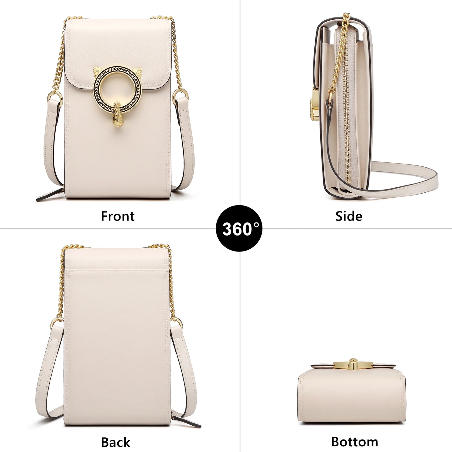 FOXER Fashion Split Leather Cellphone Bag Women's Shoulder Bag Light Luxury Female Crossbody Bag Mini Phone Travel Bag for Girl
